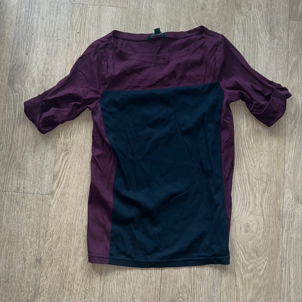Ralph Lauren burgundy and black colour block short-sleeved top